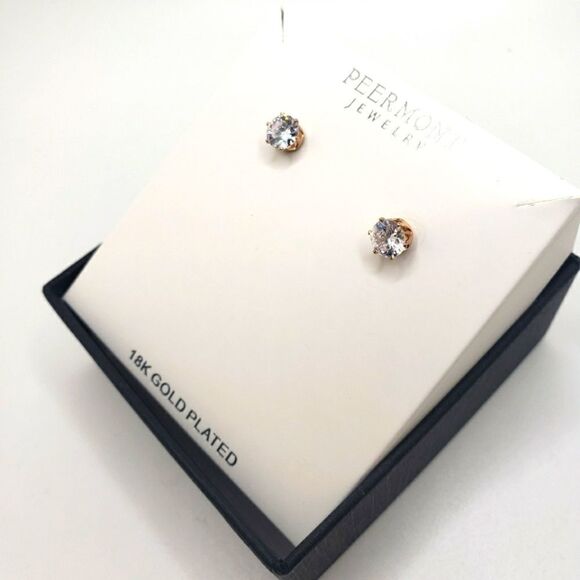 𝅺18K gold stud cubic zirconia studs - Picture 1 of 6